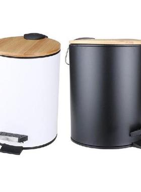 3/5L Wooden Flip Step Trash Can Garbage Rubbish Bin Waste