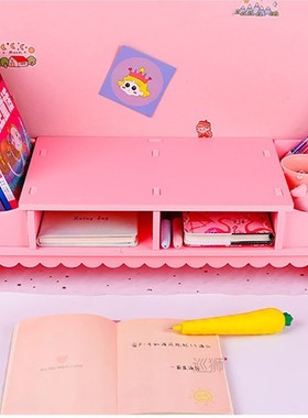 Pink Cute Monitor Stand Desktop Storage Wood Bracket Storage