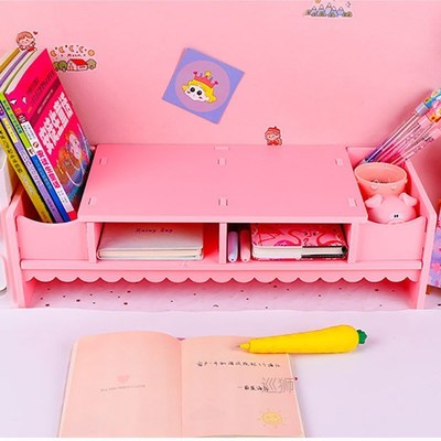 Pink Cute Monitor Stand Desktop Storage Wood Bracket Storage