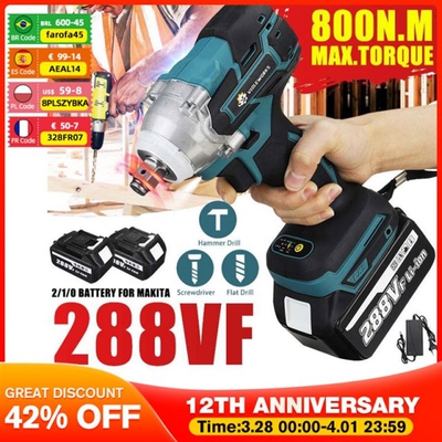 NEW 22800mAh 288VF Brushless Electric Impact Wrench 1/2 Lith