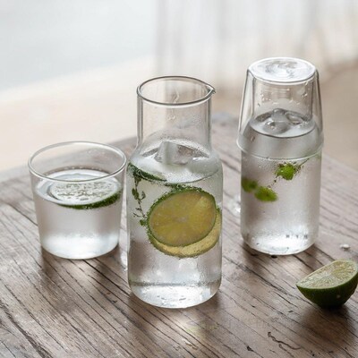 Water Carafe with Tumbler Glass Cold Hot Water Bottle Cup Se