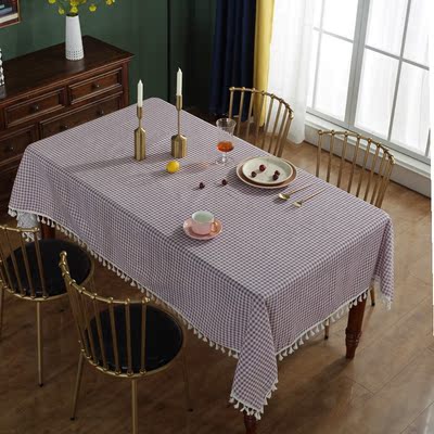 Nordic Plaid Tassel Cotton Linen Tablecloth Party Wedding