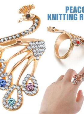 Peacock Sewing Ring Alloy Knitting Loop Rhinestone Decor