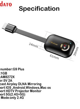 Mirascreen G9 Plus 2.4G/5G 4K Miracast Wireless DLNA AirPlay