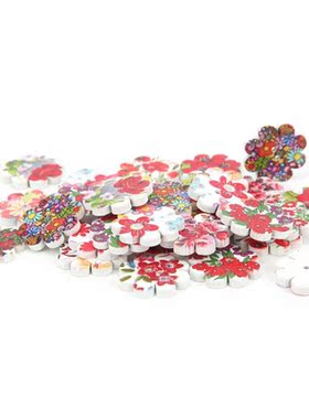 Wooden Sewing Buttons Accessories  Painted Flowers Buttons W