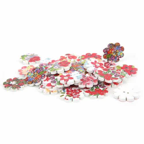 Wooden Sewing Buttons Accessories  Painted Flowers Buttons W