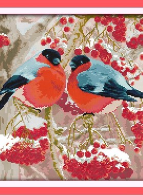 Bullfinch cross stitch kit cartoon animal winter snow print
