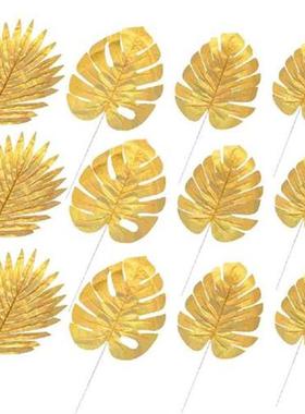 Leaves Palm Artificial Leaf Tropical Golden Decor Simulated