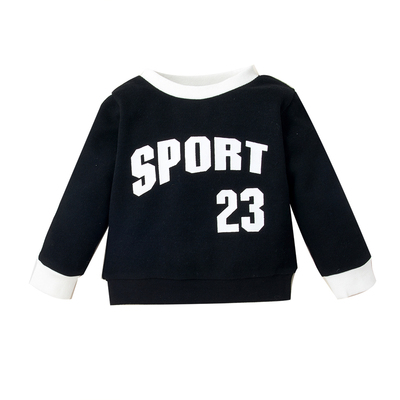 Newborn Baby Boy Clothes Black Cuff Stitching Round Neck Lon