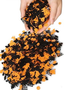 Halloween venue layout throwing confetti pumpkin spider