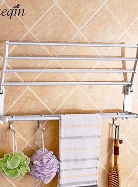 2 Layer Alumimum Foldable Bathroom Towel Rack Holder Wall Mo