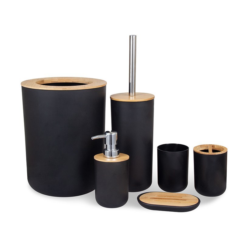 6Pcs Bamboo Wood Bathroom Set Toothbrush Holder Soap Dish Tr