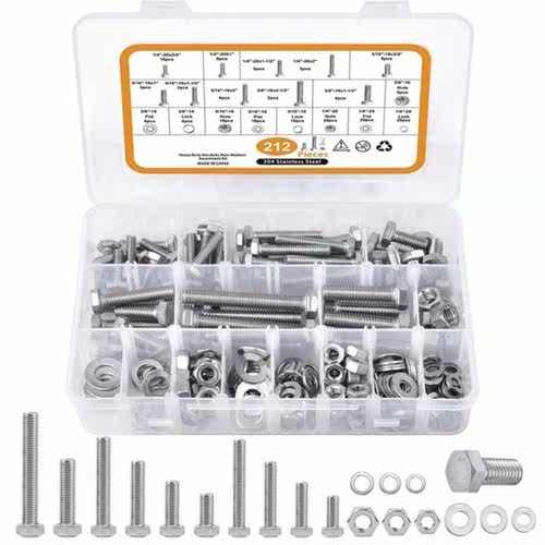 212PCS UNC Stainless Steel 304 External Hexagonal Screw Asso