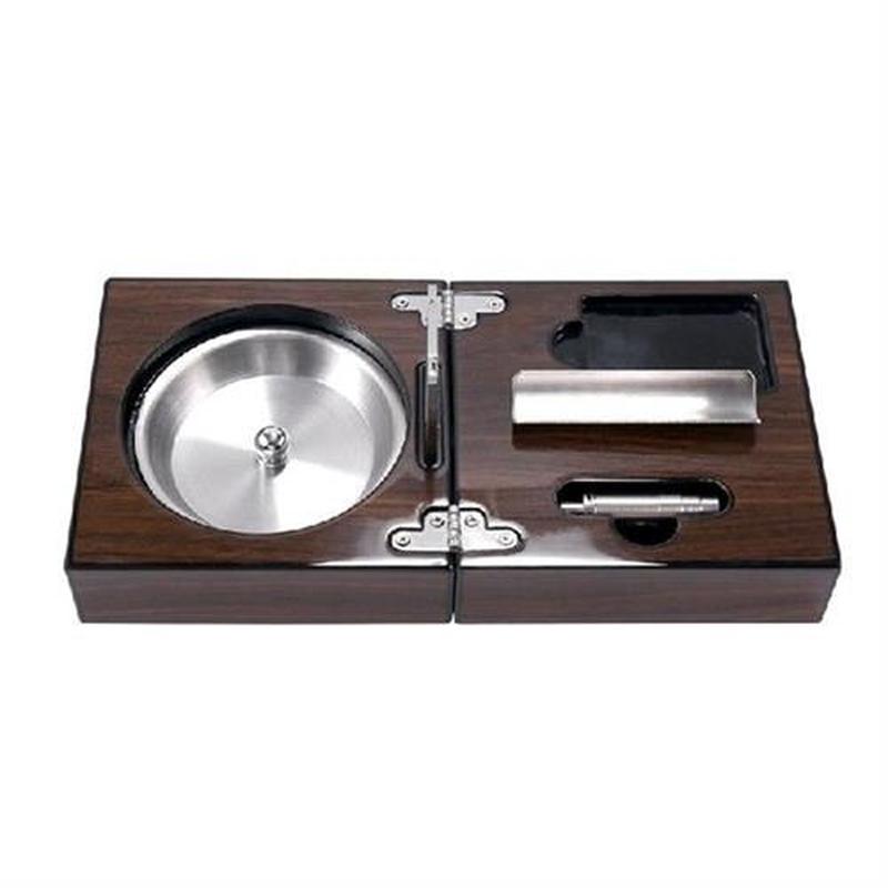 Cuban Cigar Ashtray Wood Square Box Include Cigar Cutter