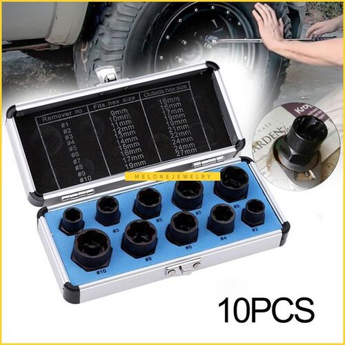 FACOOL 10Pcs 9-19mm Damaged Rounded Bolt Nut Extractor Remov