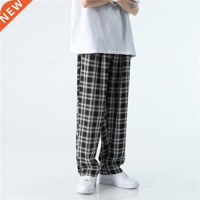 Summer Korean Plaid Pants Men's Fashion Retro Drawst