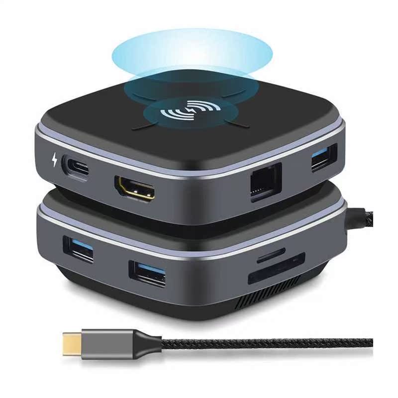 Type C Hub 9 In1 Docking Station Wireless Charger HDMI-Compa