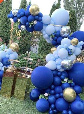 Noble Dark Blue Macaron Blue Balloons Garlands Silver Gold B