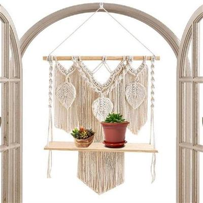 Bohemian Macrame Wall Hanging Shelves Woven Decor Beige