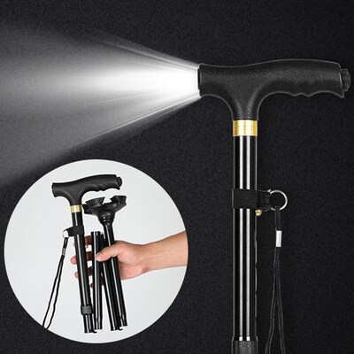Canes Telescopic Walking-Sticks Pole Crutches Led-Light Fold