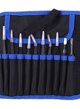 11Pcs Accuracy Tweezers Canvas Bag Set Stainless Steel Strai