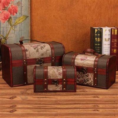 Retro Wooden Treasure Box Makeup Organizer Jewelry Box Stora