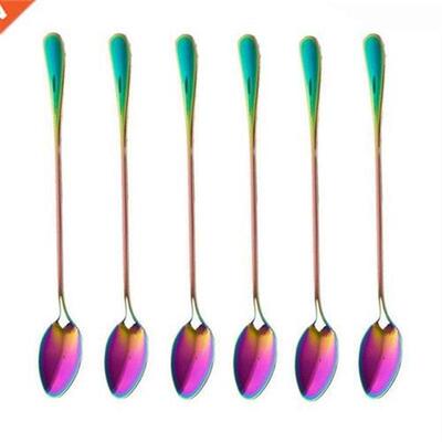 Coffee Teaspoons, Set of 6 Rainbow Color Coffee Spoon Long-H