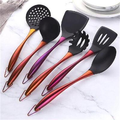Gold Cooking Tool Set Silicone Head Kitchenware Stainless