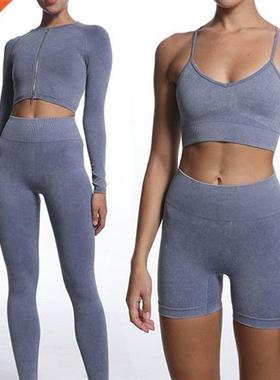 Yoga Sets Gym Women Sport Bra Clothing Long Sve Top High