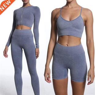 Yoga Sets Gym Women Sport Bra Clothing Long Sve Top High