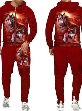 Zipper Hoodie Tracksuit Men Women 3D Print Wolf Loose Couple