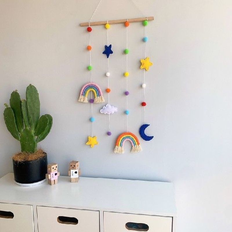Wood Boho Rainbow Hanging Decor Kids Room Decoration Felt