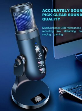 RGB Condenser Microphone For Android IOS Laptop Computers US
