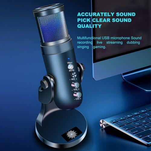 RGB Condenser Microphone For Android IOS Laptop Computers US