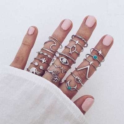 Bohemian Eye Moon Knotted Combination Joint Ring Set月亮戒指