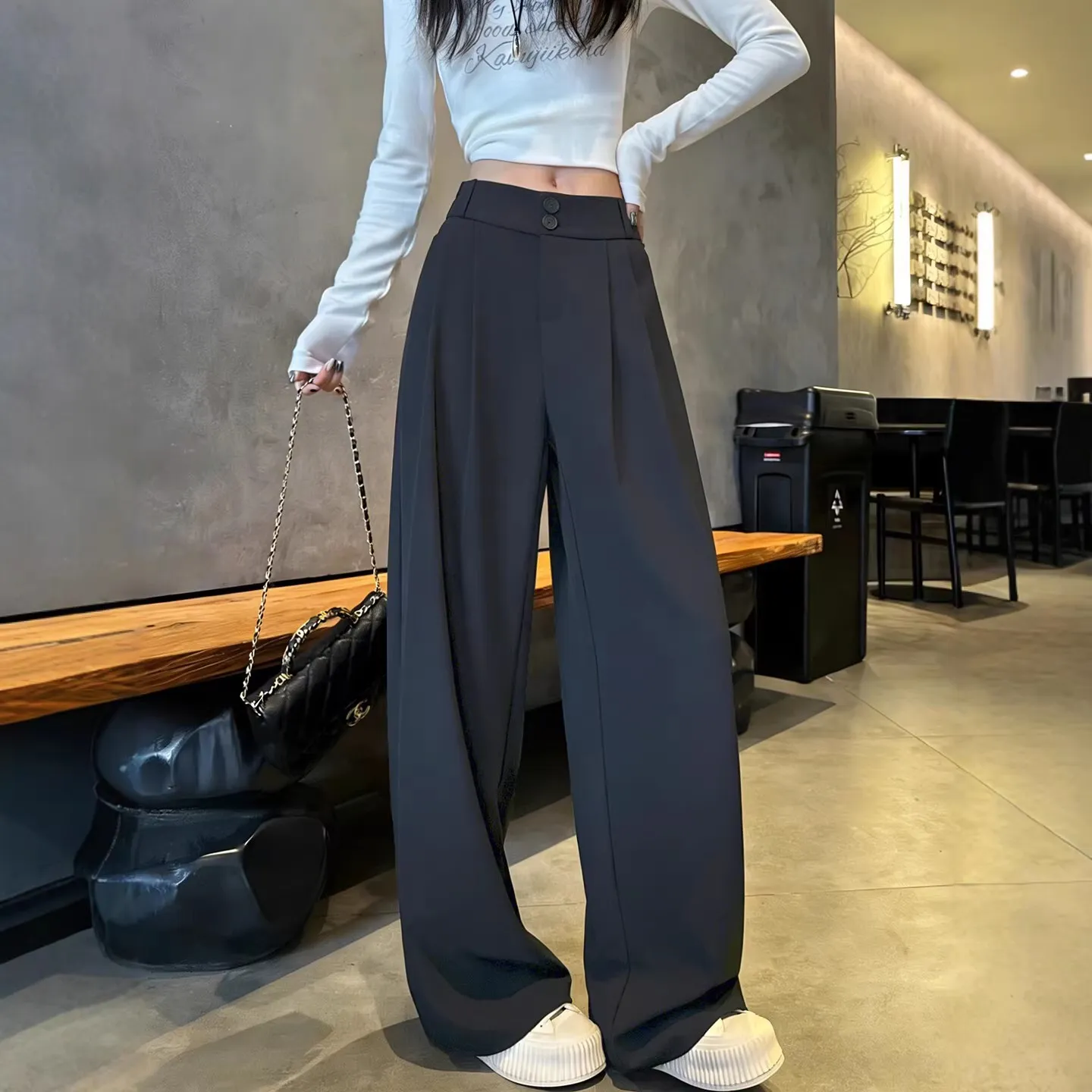 灰色西装裤女春季2026新款慵懒宽松显瘦小个子休闲窄版直筒阔腿裤