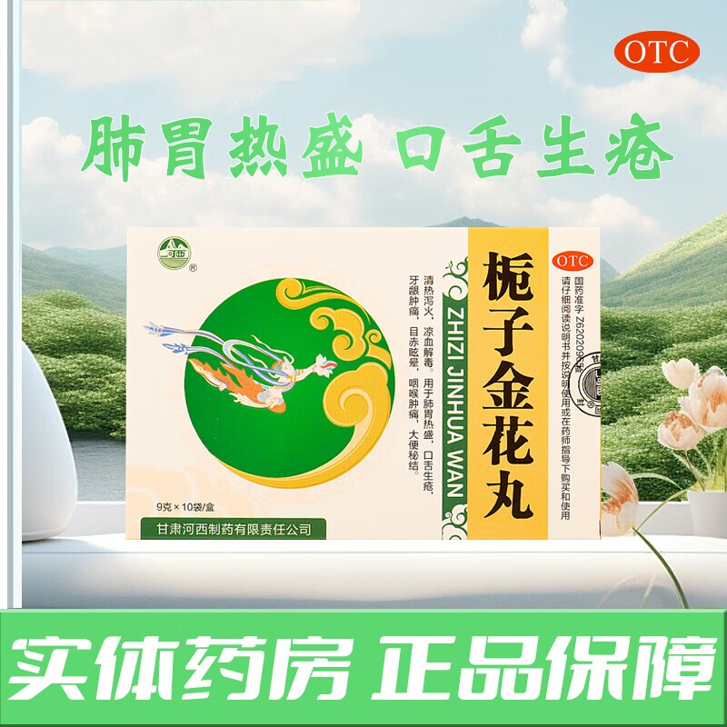 【河西】栀子金花丸9g*10袋/盒咽喉肿痛牙龈肿痛肺胃热盛凉血解毒口舌生疮