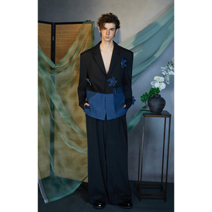 介尺JIECHI「奈落生花」新中式 国风拼接宽松西服外套男高级感西装