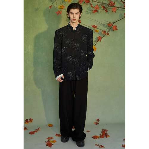 介尺JIECHI「星汉曲尘」新中式高级感立领钉珠盘扣中山装西服外套