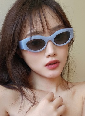 多巴胺猫眼蓝色墨镜女复古小框