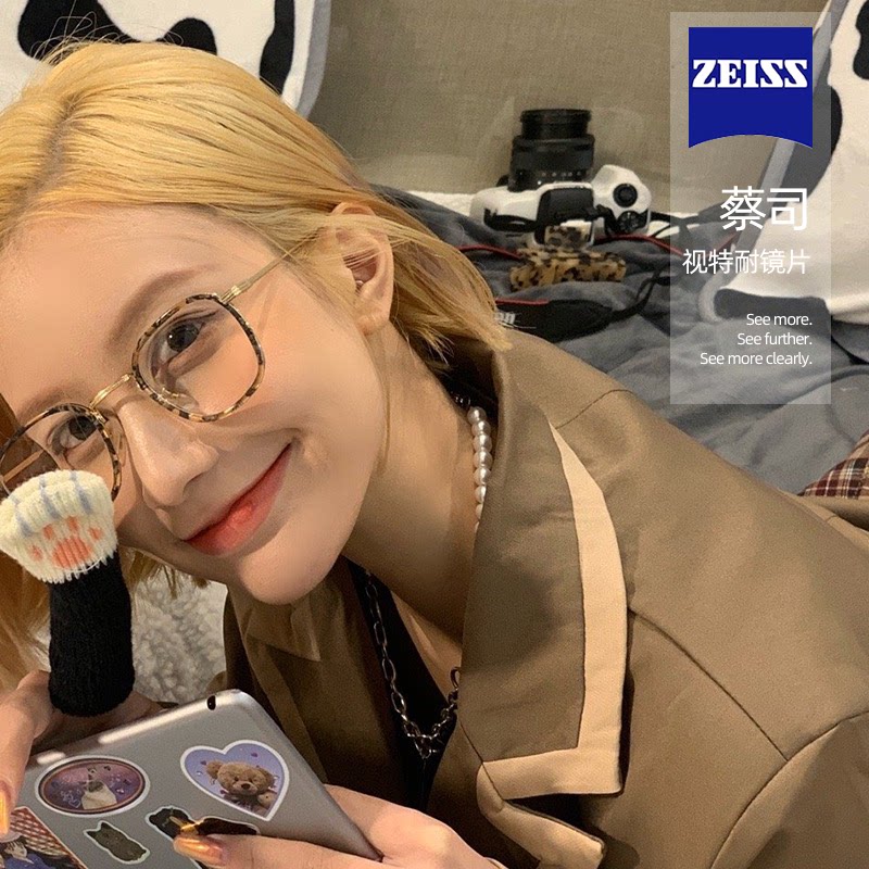 网红同款豹纹眼镜框金属女近视