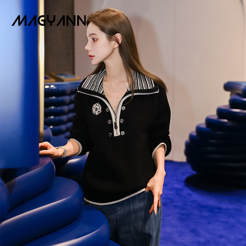 【百川】Magyann2025冬设计师休闲小众双排扣POLO领针织衫毛衣女