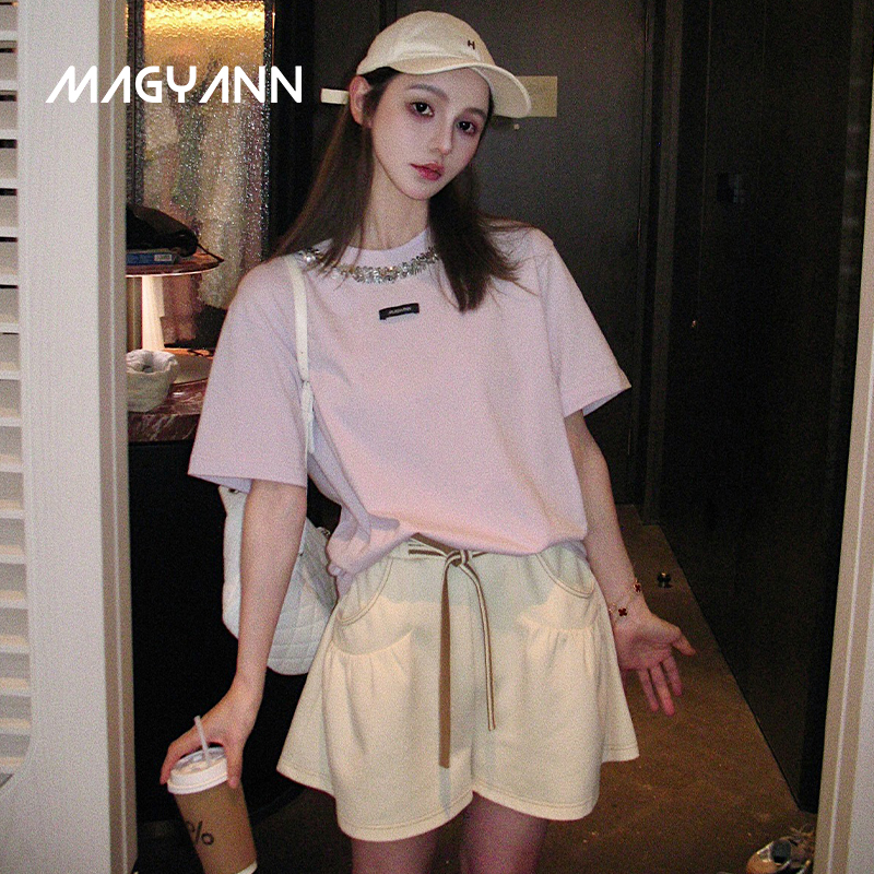 【豆乳奶盖】Magyann设计师原创2025夏休闲抽绳松紧腰A摆卫裤短裤