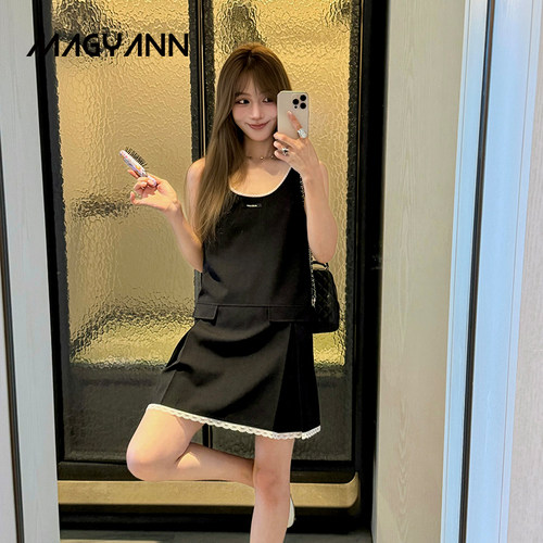 【小夜曲】Magyann2026夏少女感无袖裙蕾丝边基础款U领压褶背心裙
