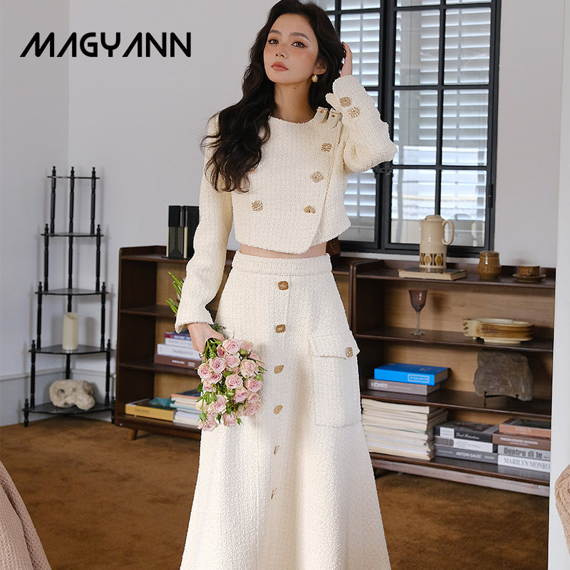 【白雪公主】Magyann2025秋钮扣压线口袋伞裙女设计感A字长款半裙