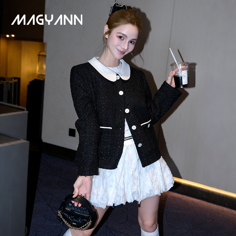 【Miss Coco】Magyann设计师原创2025秋优雅小香风娃娃领拼色外套
