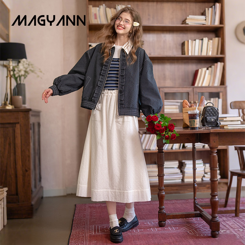 【衔花纸】Magyann设计师原创2025秋口袋抽绳松紧罗纹腰抽皱半裙,女装/女士精品,半身裙,淘宝优惠券,粉丝福利购,淘宝优惠卷