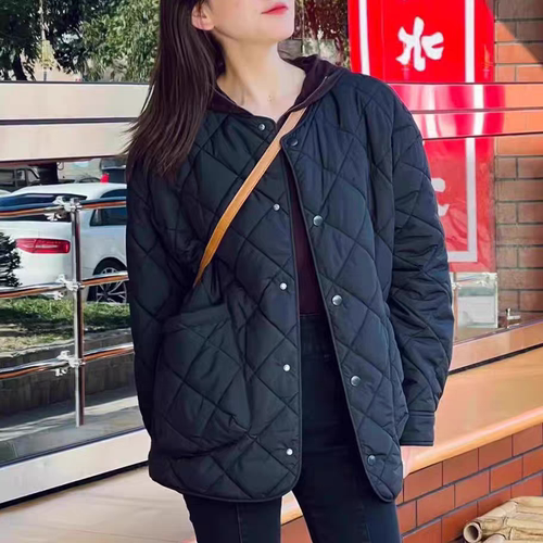 阿玛施女装专柜秋冬季新品格纹廓形松弛感圆领棉服外套女5400730