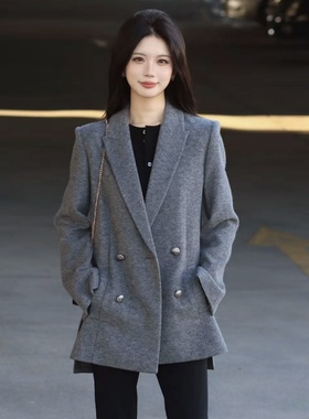 阿玛施专柜商场同款2025秋冬季新款双排扣羊毛呢西装外套女140002