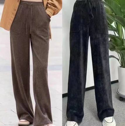 【商场同款】阿玛施2025秋冬新款系带雪尼尔直筒休闲裤子5100386